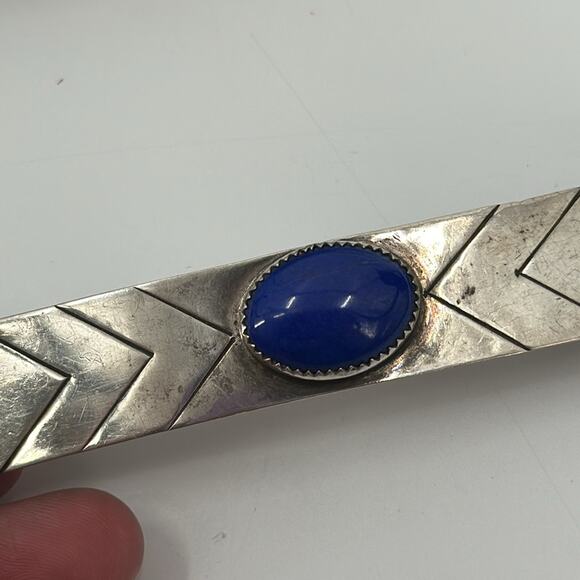 Vintage TRC S.D. Pueblo lapis sterling silver hair clip - Picture 4 of 4